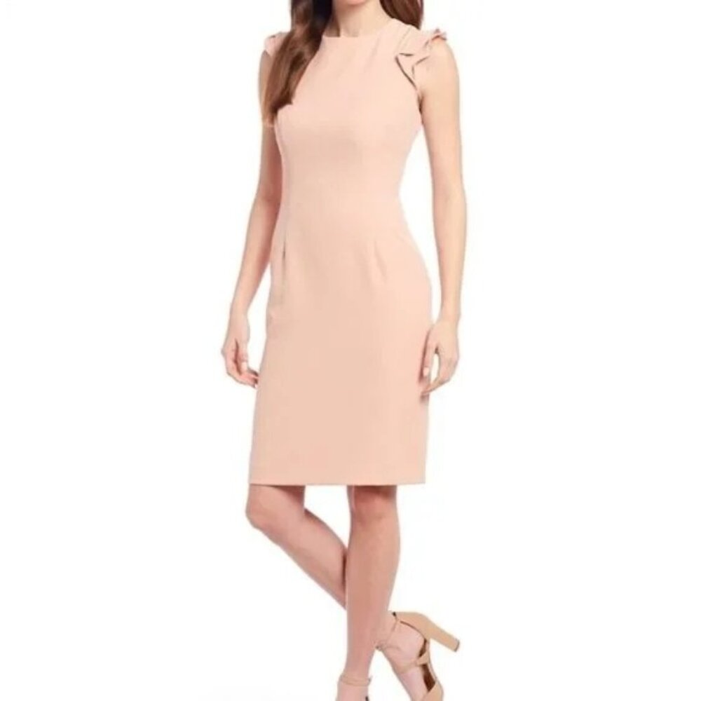 NWT Antonio Melani Womens Size 14 Pink Sand Molly Ruffle Sleeve Sheath Dress NEW